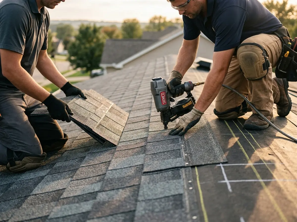 Professional roofer working on a residential roof in Casselberry